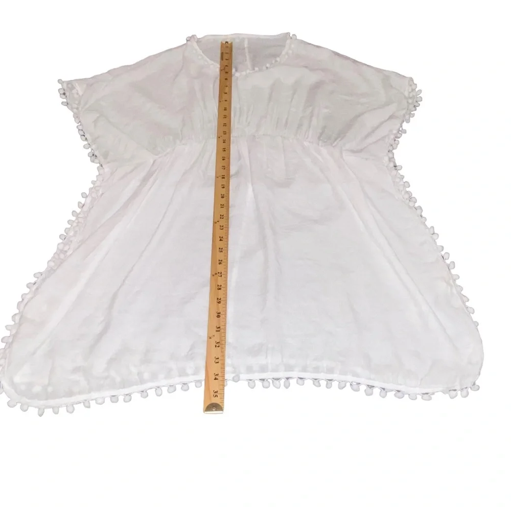 ✨NEW✨ Pom Pom Boho White Beach Swimsuit Side Slits CoverUp Top - OS - Picture 4 of 9